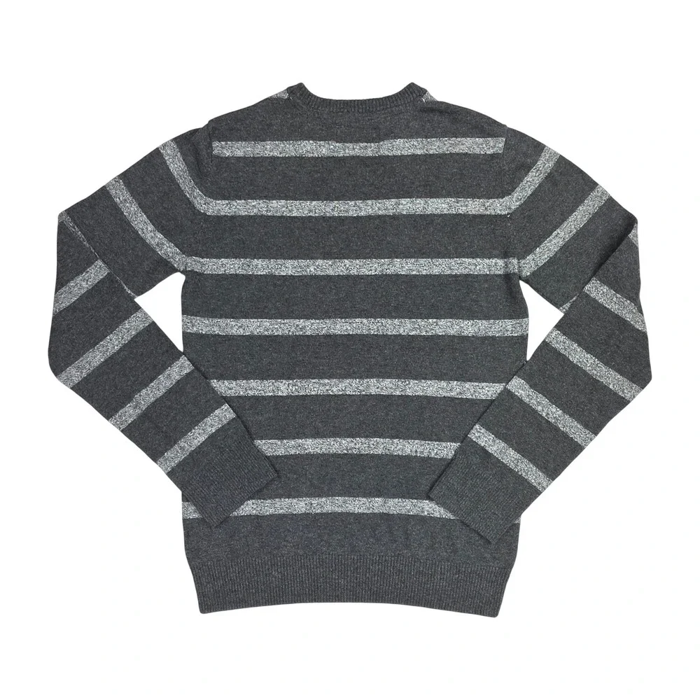 Aeropostale A87 Mens Small Gray Striped Crewneck Cotton Wool Blend Sweater